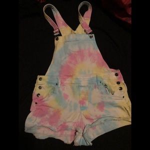 Tie-dye overall shorts/shortails